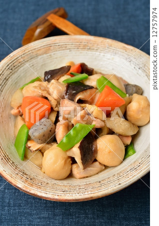Boiled Chikuzen (Japanese style vegetables and simmered chicken). 12757974