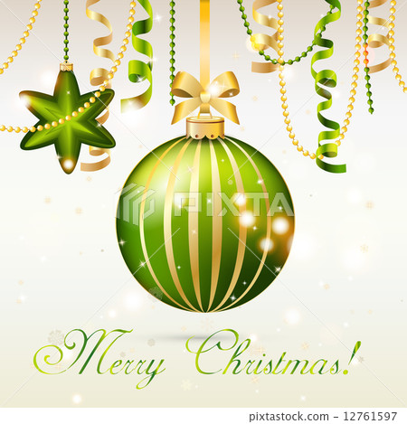 New Year greeting card. Christmas Ball with bow and ribbon. 12761597