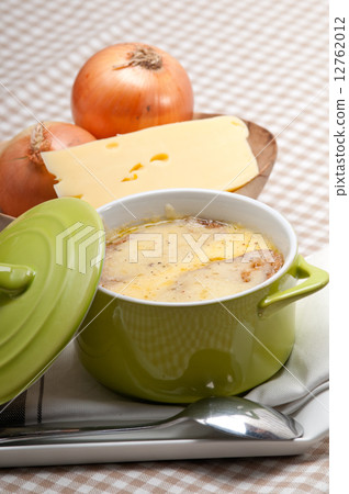 onion soup with melted cheese and bread on top onion soup with melted cheese and bread on top 12762012