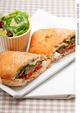 ciabatta panini sandwichwith vegetable and feta ciabatta panini sandwichwith vegetable and feta 12762136
