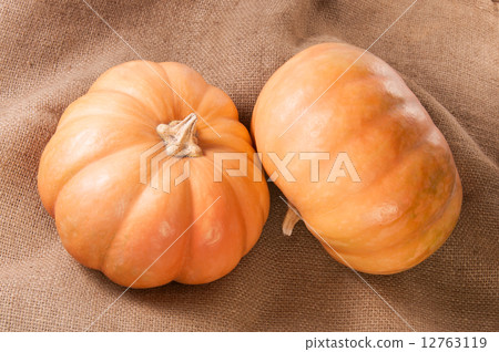 Two Pumpkins On Sackcloth Two Pumpkins On Sackcloth 12763119