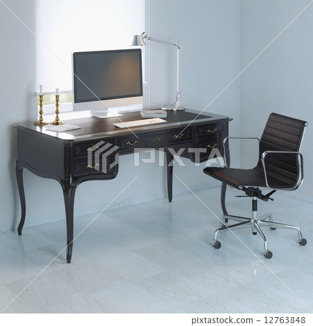 Working place with interior vintage table and modern armchair Working place with interior vintage table and modern armchair 12763848
