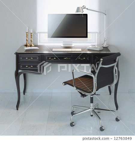 Working place with interior vintage table and modern armchair Working place with interior vintage table and modern armchair 12763849