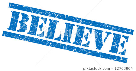 believe blue square grungy isolated rubber stamp 12763904