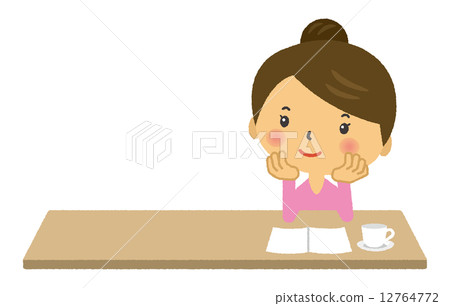 Housewife cheeks reading magazine thinking 12764772