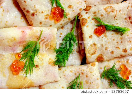 pancakes with red caviar and fennel 12765697