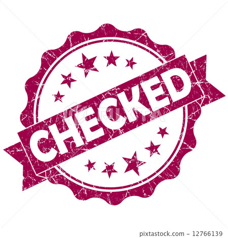 Checked pink vintage round grunge seal isolated on white background 12766139