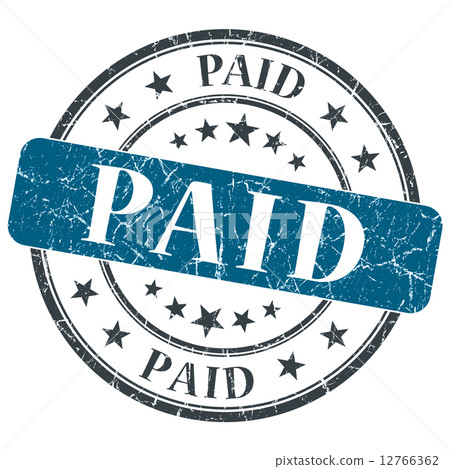 Paid blue grunge round stamp on white background 12766362