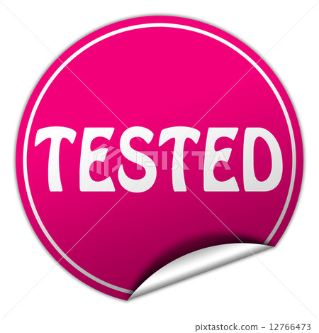 tested round pink sticker on white background tested round pink sticker on white background 12766473