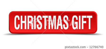 christmas gift red 3d square button on white background 12766740