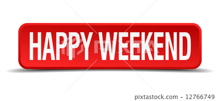 Happy weekend red 3d square button on white... - Stock Illustration ...