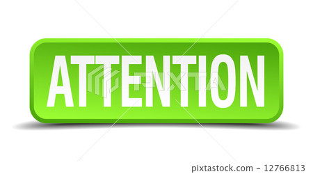 Attention green 3d realistic square isolated button Attention green 3d realistic square isolated button 12766813