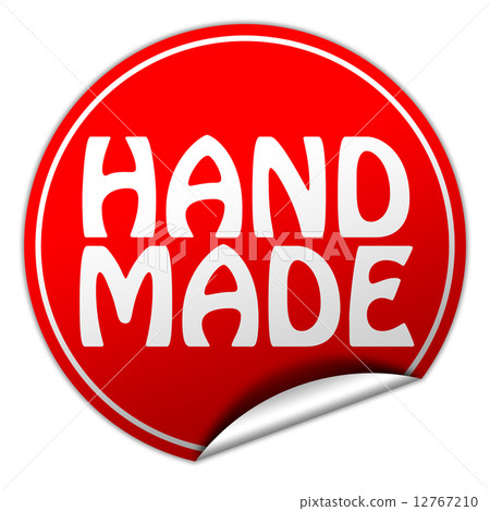 hand made round red sticker on white background hand made round red sticker on white background 12767210