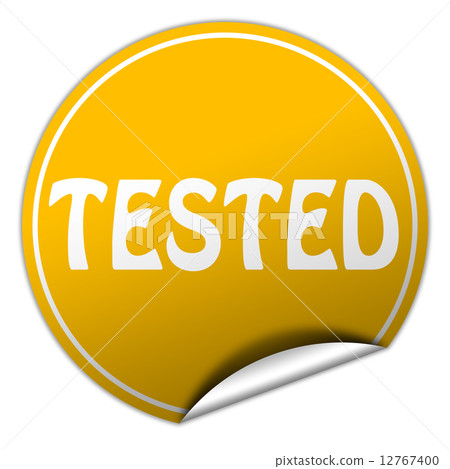 tested round yellow sticker on white background tested round yellow sticker on white background 12767400