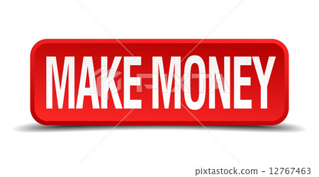 make money red 3d square button isolated on white 12767463