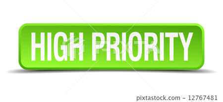 high priority green 3d realistic square isolated button 12767481