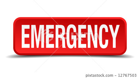 Emergency red 3d square button isolated on white background 12767503