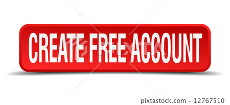 create free account red three-dimensional square button isolated on white background 12767510