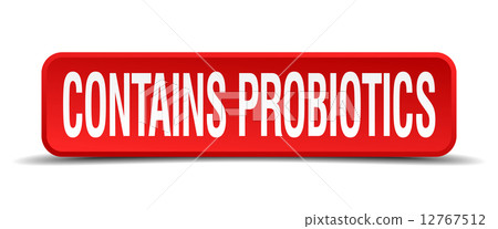 contains probiotics red three-dimensional square button isolated on white background 12767512