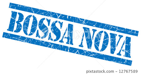 bossa nova blue square grungy isolated rubber stamp 12767589