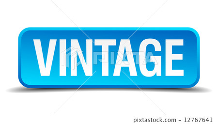 Vintage blue 3d realistic square isolated button 12767641