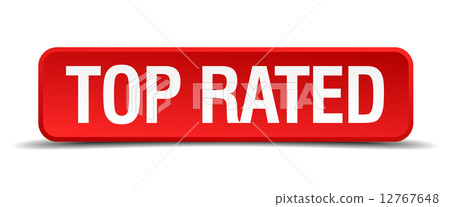 Top rated red 3d square button isolated on white 12767648