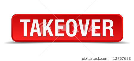 Takeover red 3d square button isolated on white Takeover red 3d square button isolated on white 12767658
