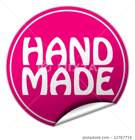 hand made round pink sticker on white background 12767758