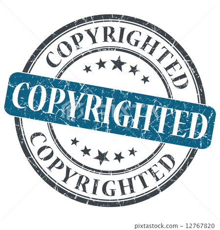 copyrighted blue round grungy stamp isolated on white background 12767820