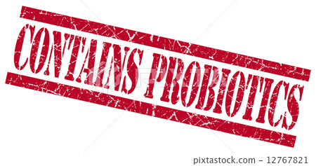 contains probiotics red square grungy isolated rubber stamp 12767821