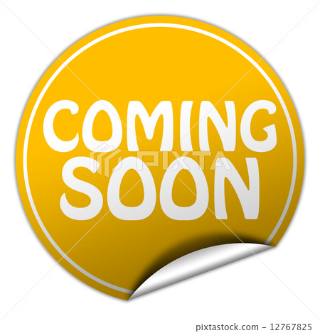coming soon round yellow sticker on white background 12767825