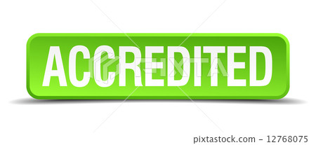 accredited green 3d realistic square isolated button 12768075