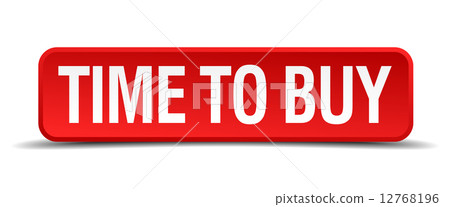 Time to buy red 3d square button isolated on white 12768196