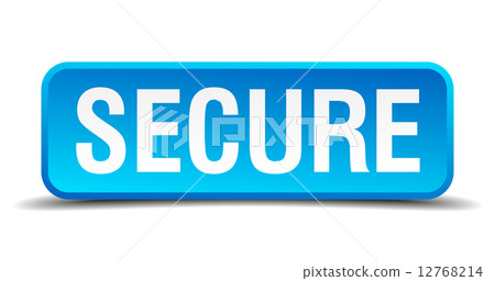 Secure blue 3d realistic square isolated button Secure blue 3d realistic square isolated button 12768214