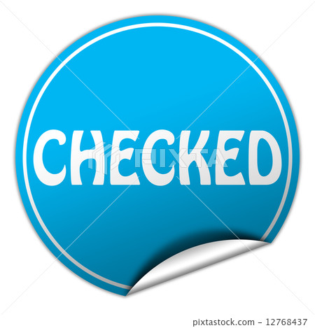 checked round blue sticker on white background 12768437