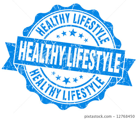 Healthy lifestyle blue grunge seal isolated on white background 12768450
