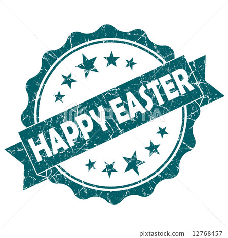 Happy Easter turquoise vintage round grunge seal isolated on white background Happy Easter turquoise vintage round grunge seal isolated on white background 12768457