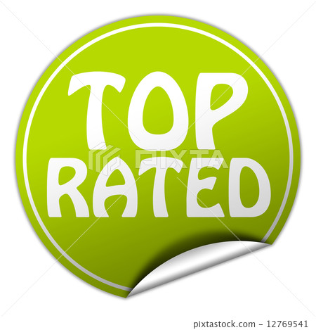 top rated round green sticker on white background 12769541