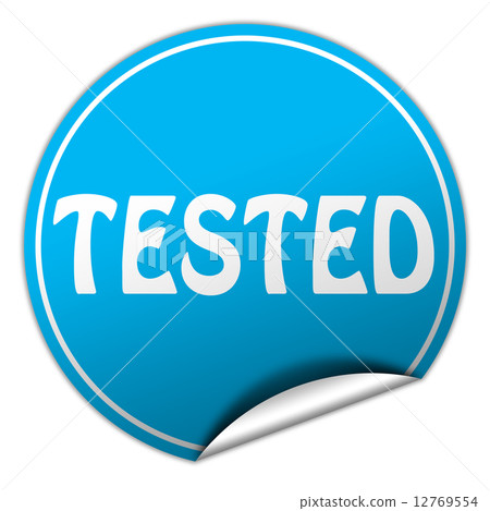 tested round blue sticker on white background tested round blue sticker on white background 12769554