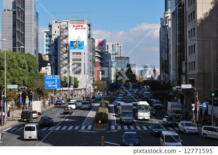 Aoyama 2-chome intersection near Aoyama Street's footbridge viewed from above 12771595