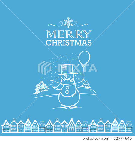 Merry Christmas from smiling snowman with the balloon. Christmas Merry Christmas from smiling snowman with the balloon. Christmas 12774640