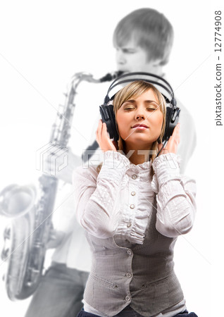 Lovely girl in headphones listening music Lovely girl in headphones listening music 12774908