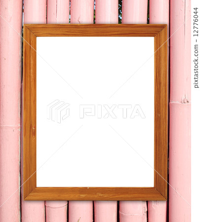 blank wood frame on bamboo wall 12776044