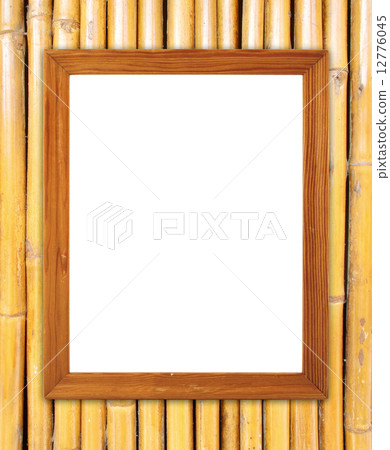 blank wood frame on bamboo wall 12776045