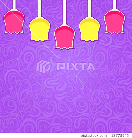 Simple Stylized Colorful Tulipa on Purple Swirl Background 12778945