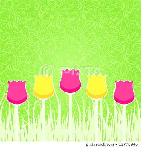 Floral Background with Pink and Yellow Tulips 12778946