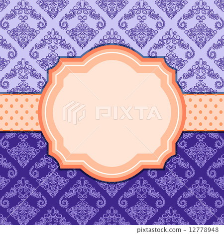 Purple Vintage Damask Card with Label. 12778948
