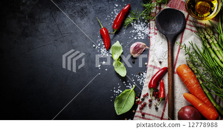 Wooden spoon and ingredients 12778988