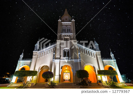 Alegian church with a starry sky background 12779367