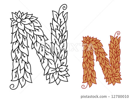 Alphabet letter N in organic leaves font 12780010